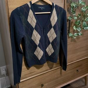 Love Tree Argyle Button Up Crop Cardigan Sweater